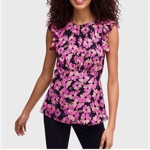 Kate‎ Spade Wallflower floral Chiffon Shell top blouse Size 14 silk